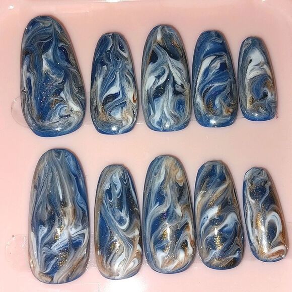 Hand crafted custom print 10pc short acrylic press on nails sz medium - Picture 4 of 5